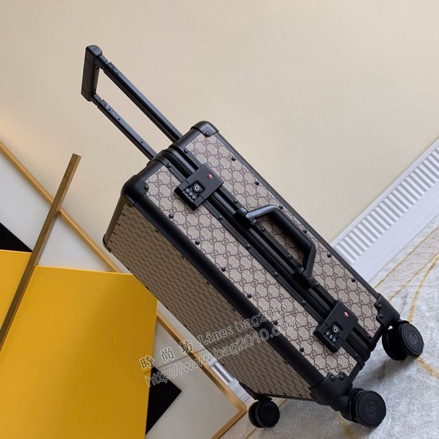 GUCCI行李箱 90046 經典雙G花料配鋁框 復古形拉箱 古馳拉杆箱xzx1086